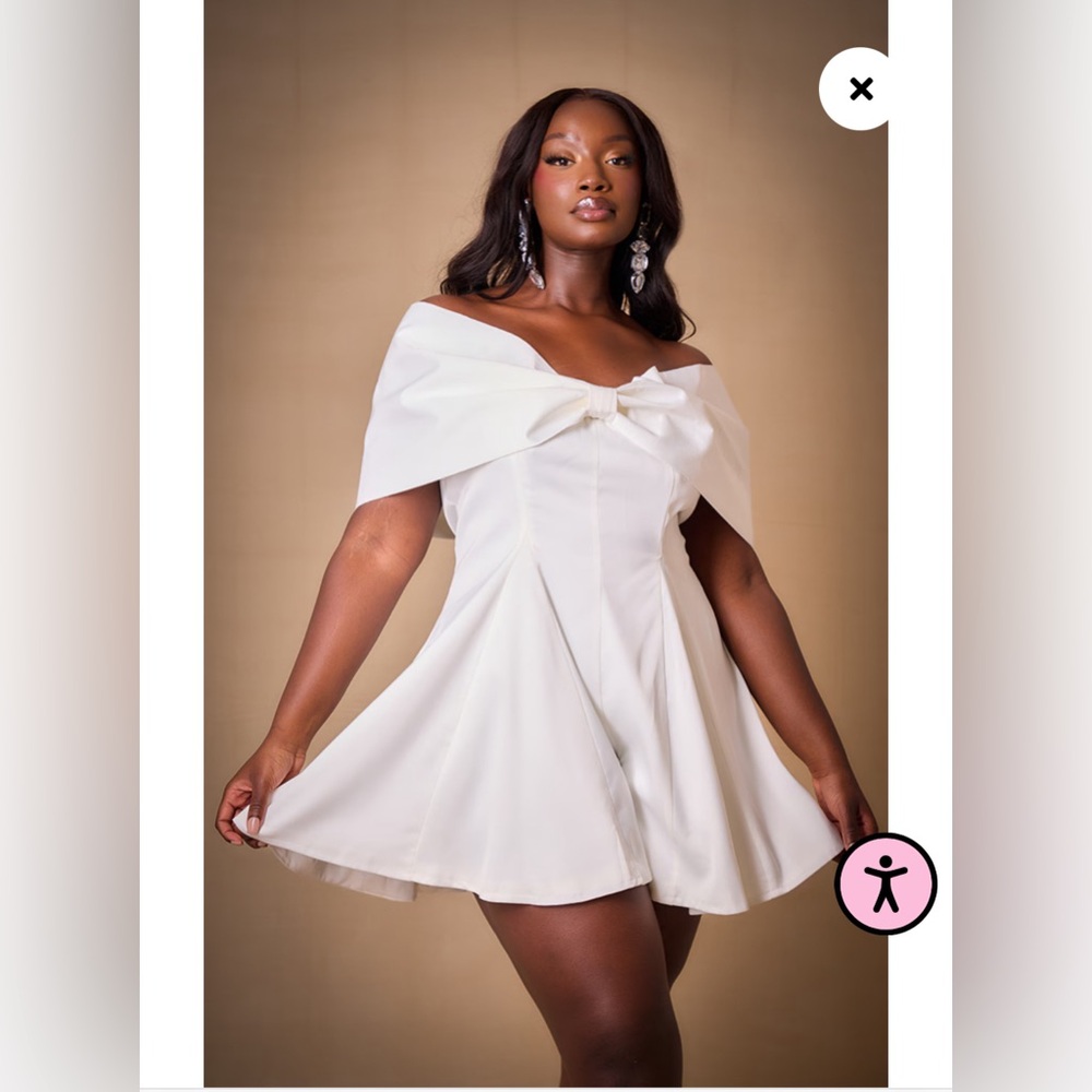 PrettyLittleThing Premium Plus White Satin Extreme Bow Detail Romper *NWT*